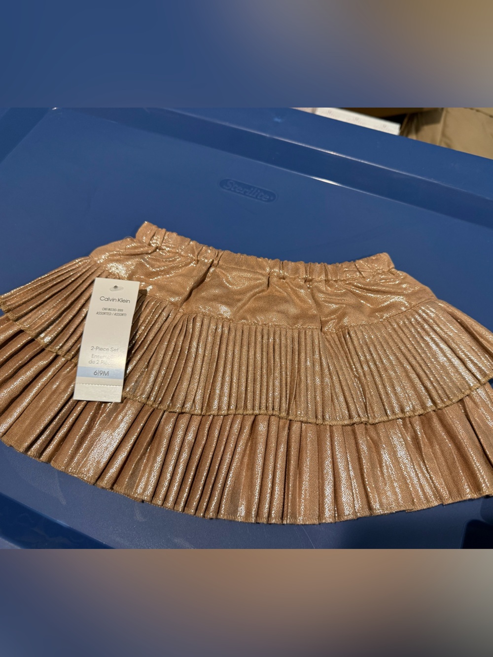 Calvin Klein Shimmery Pleated Mini Skirt - Metallic Tan size 6-9 months NWT
